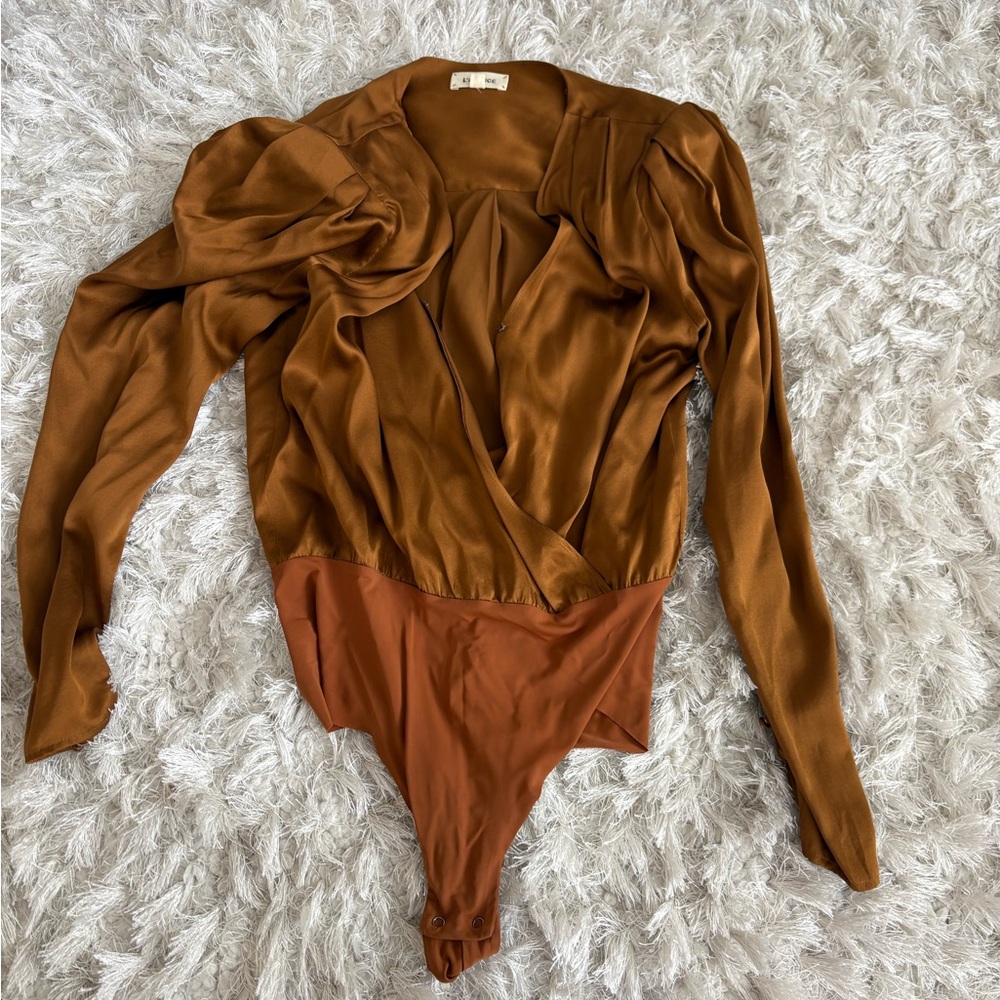 Satin Rust Brown Long Sleeve Bodysuit